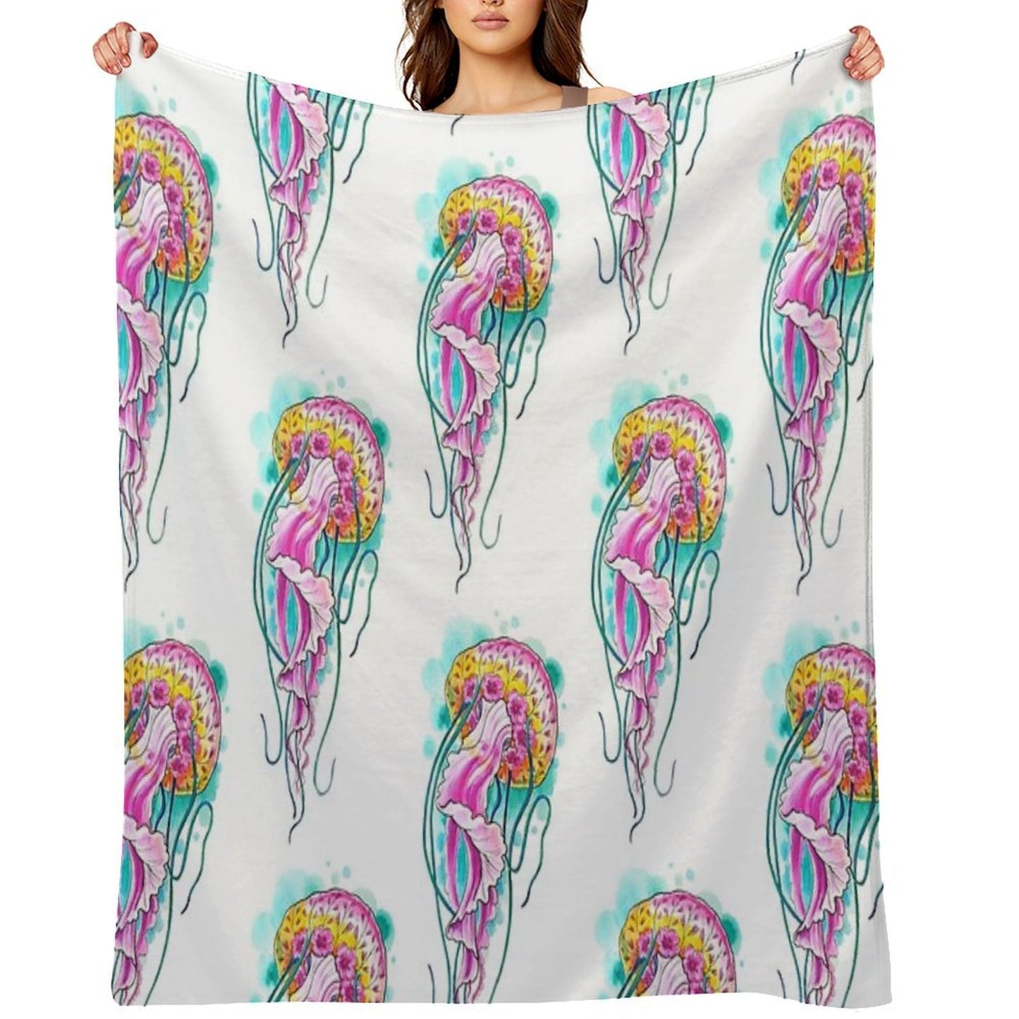 Floral Jellyfish Watercolour Throw Blanket