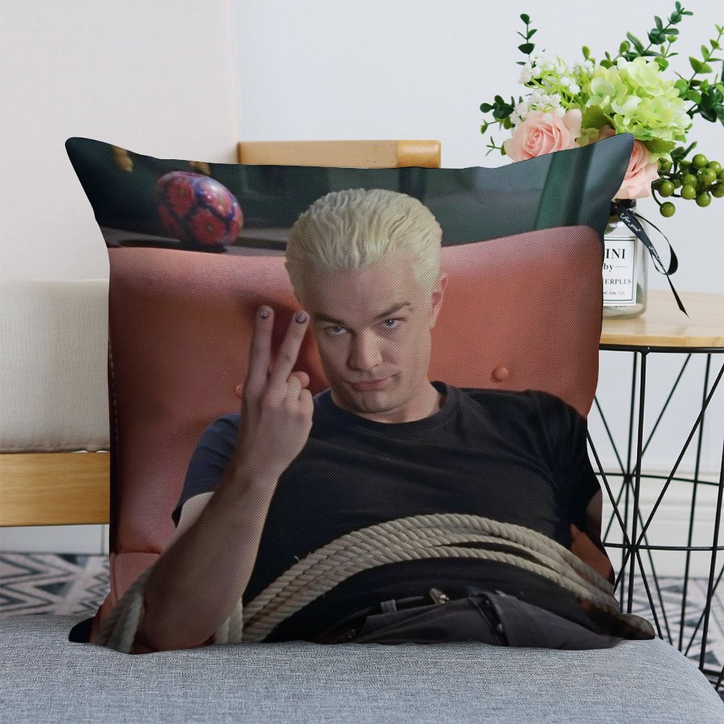 Spike Peace Sign Buffy The Vampire Slayer Linen Throw Pillow Cover