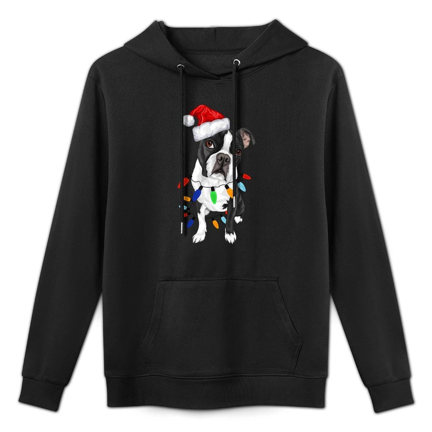 Boston Terrier Santa Christmas Lights Xmas Dog Lover Gift Men Women Kids Kangaroo Pocket Hoodie