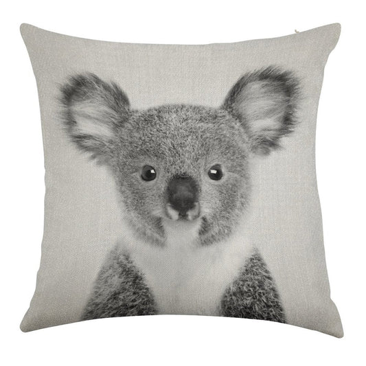 Baby Koala - Black & White Linen Throw Pillow Cover
