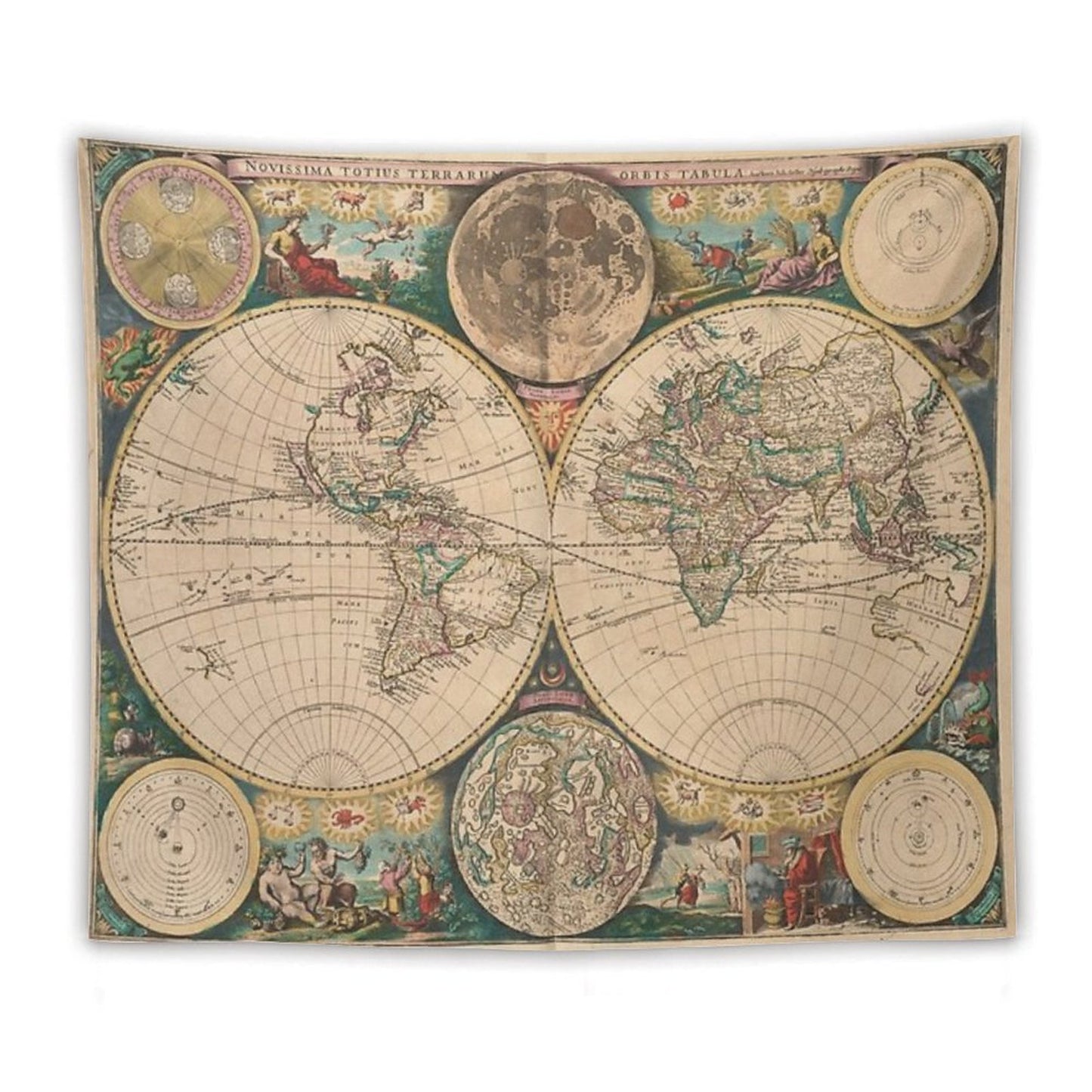 Vintage Map of The World (1672) 2 Tapestry