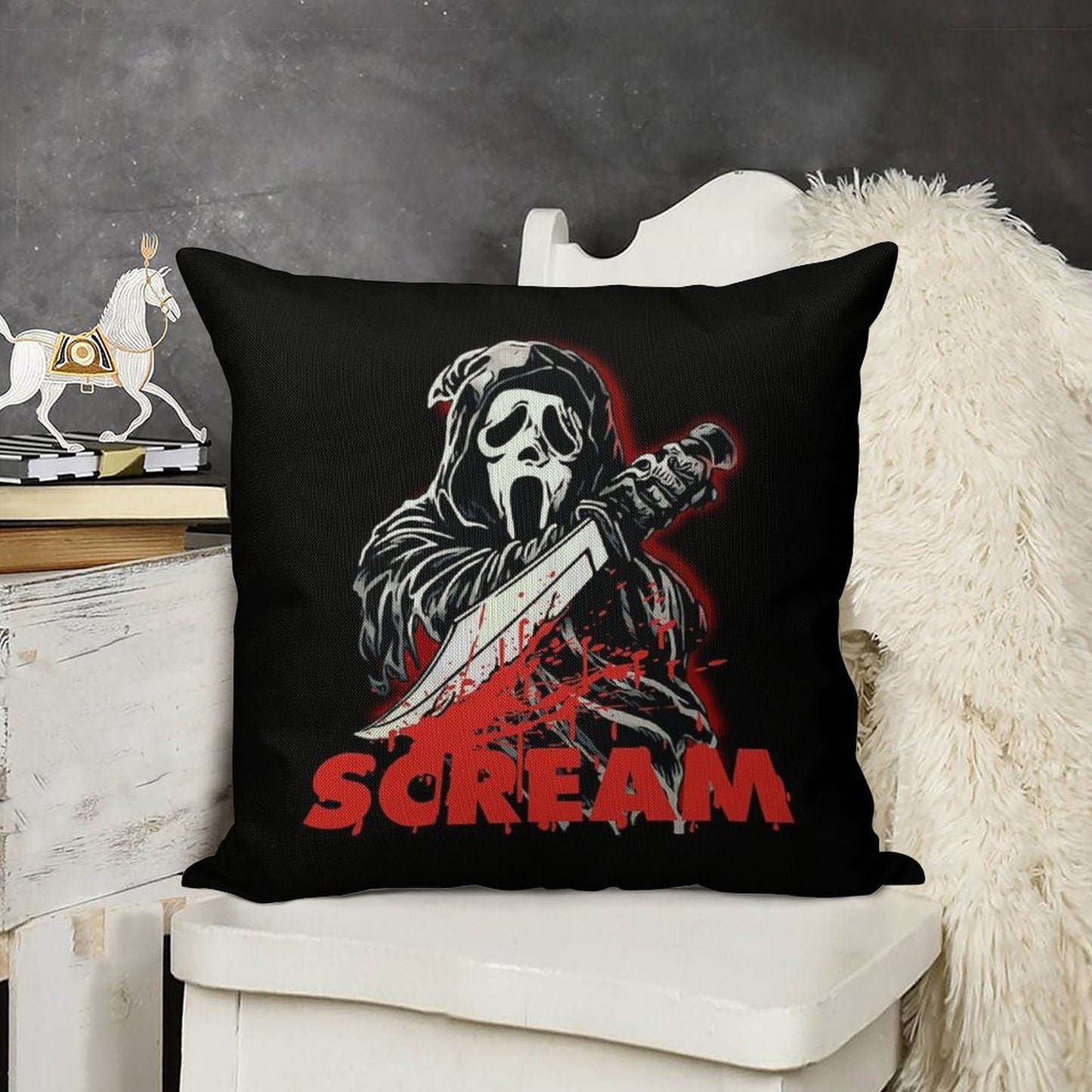 Scream Movie Linen Throw Pillow Cover
