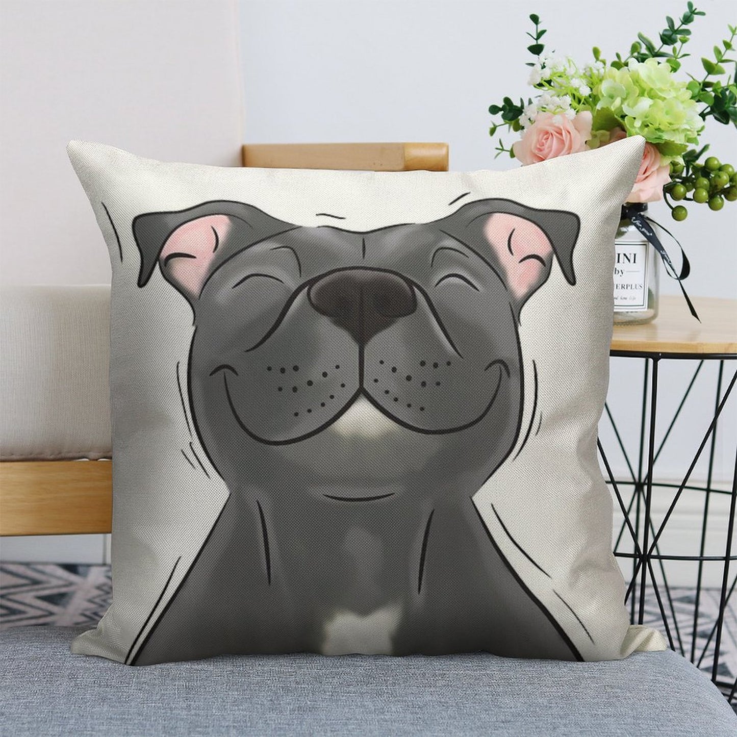 Smiling Blue Staffy Dog (stafford) Staffy Love Linen Throw Pillow Cover