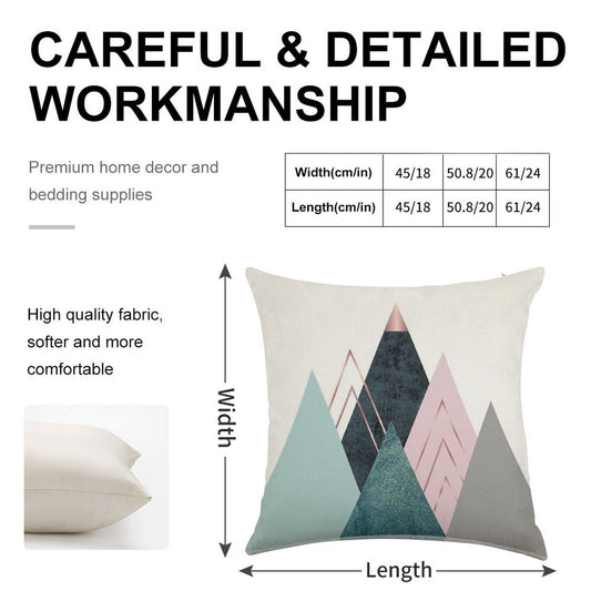 Abstract Minimalist Mountain - Pink, Teal And Blue Linen Throw Pillow Cover