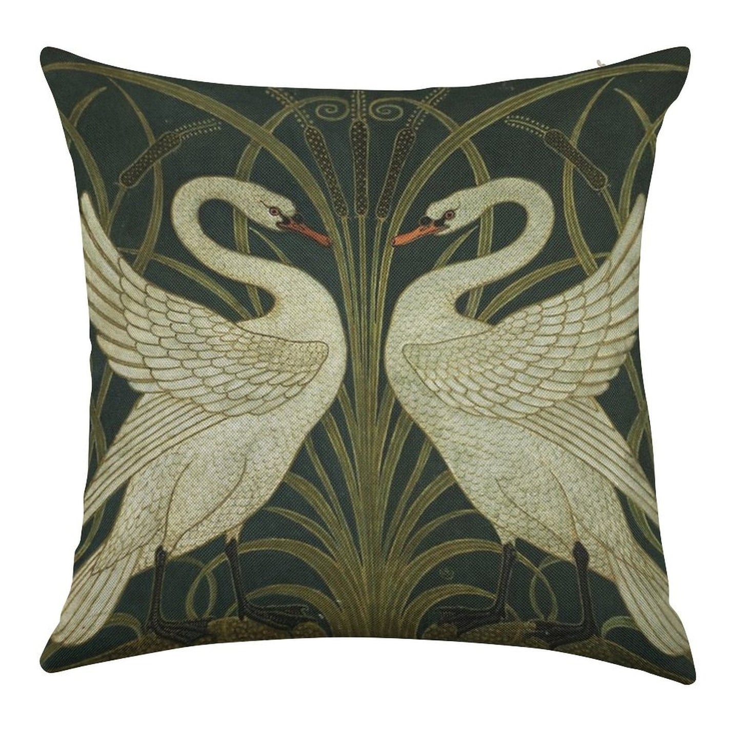 Art Deco - Swan, Rush, And Iris Linen Throw Pillow Cover