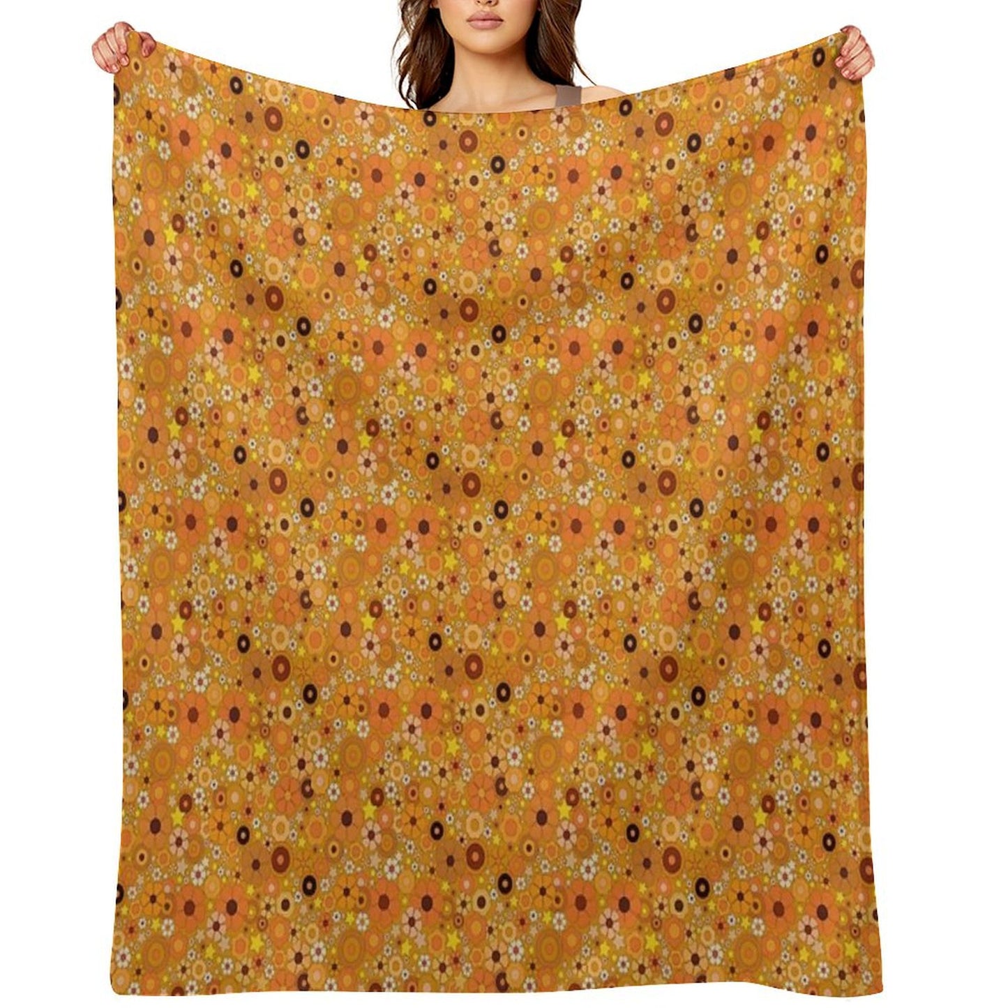 Hippie Flower Stars 60s 70s Throw Blanket