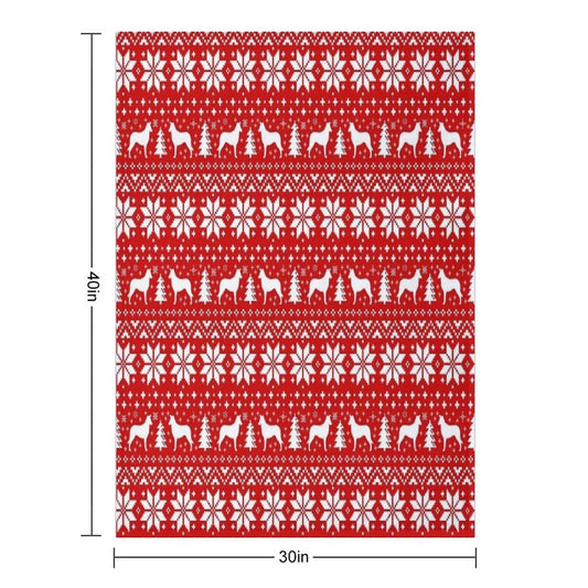 Smooth Collie Silhouettes Red And White Christmas Holiday Pattern Throw Blanket