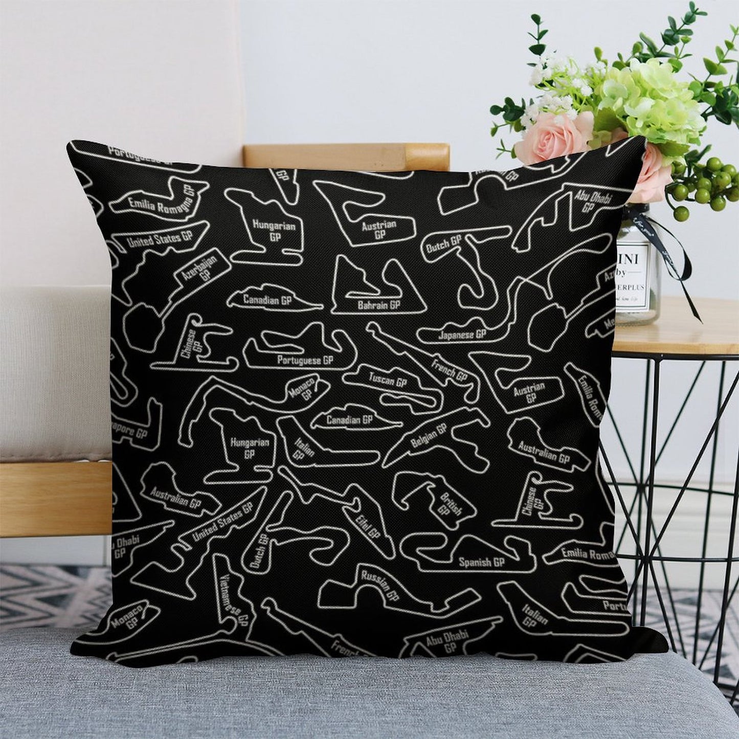 Race Circuits - Pattern Linen Throw Pillow Cover