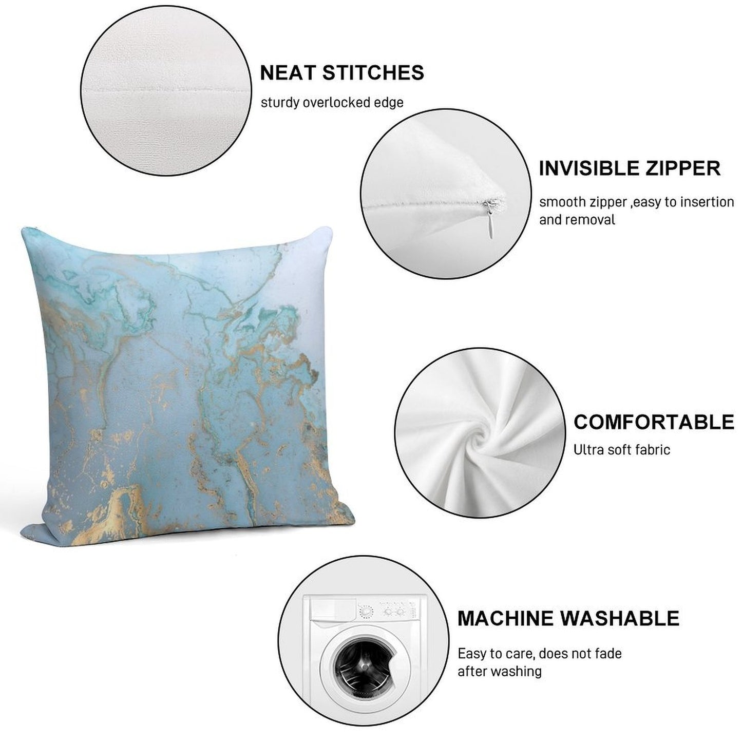 Blue And Gold Soft Skin-Friendly Throw Pillow