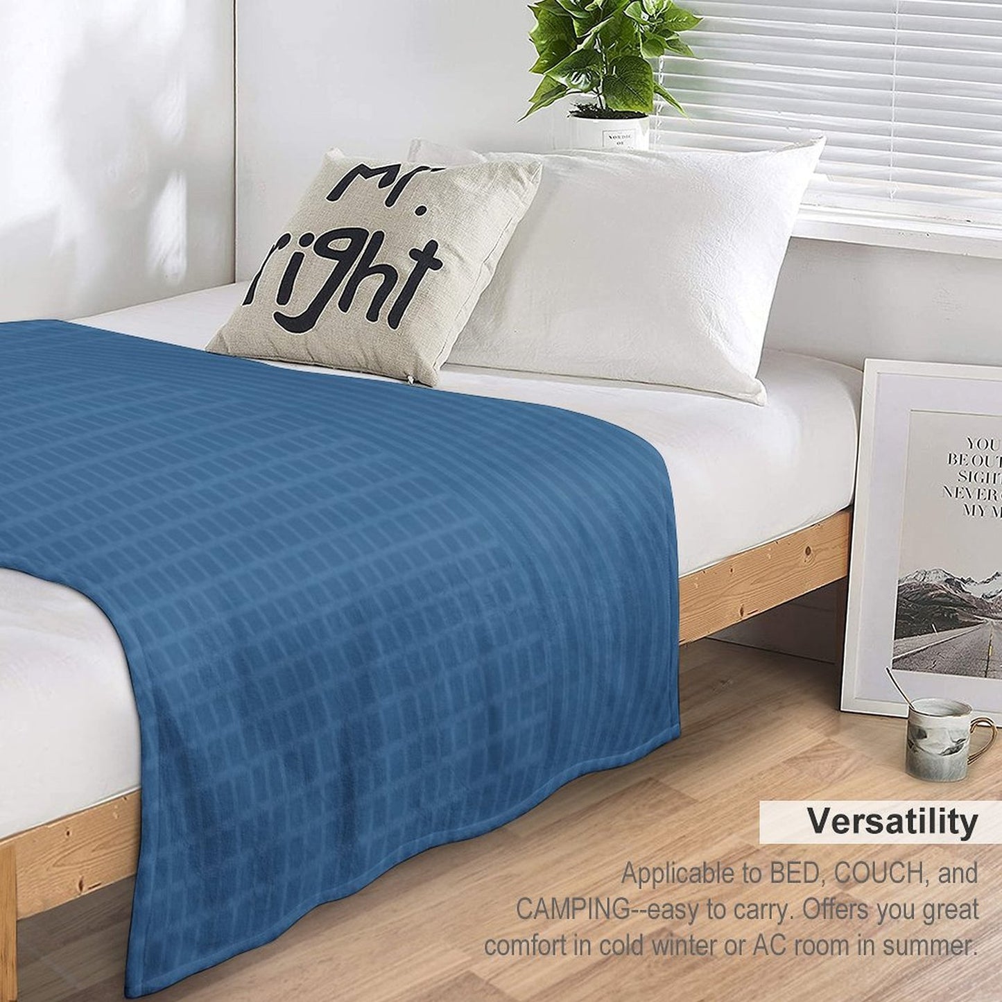 Light Stripes And Tartan on A Blue Background. Throw Blanket