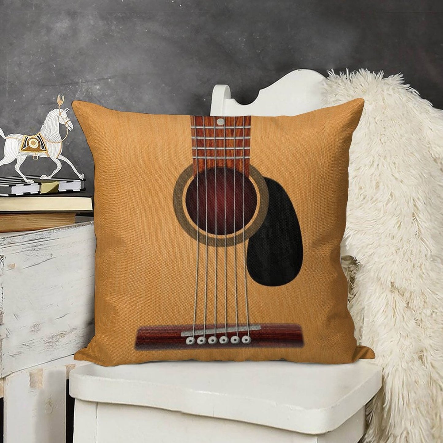 Acoustic Guitar Linen Throw Pillow Cover