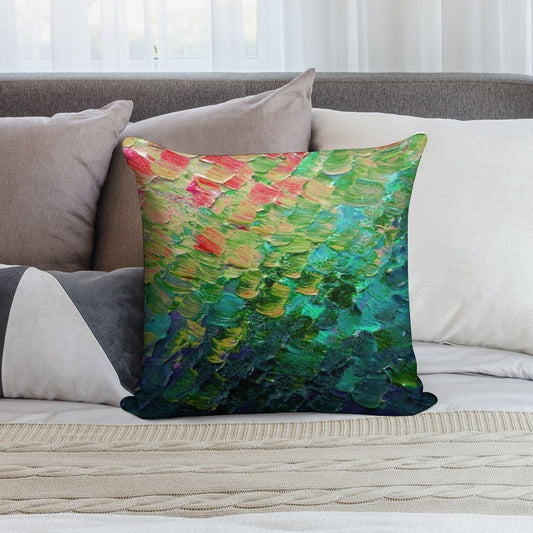 MERMAID SCALES 4 Rainbow Colorful Ombre Ocean Waves Abstract Acrylic Impasto Painting Teal  GreenArt Soft Short Plush Fabric Throw Pillow