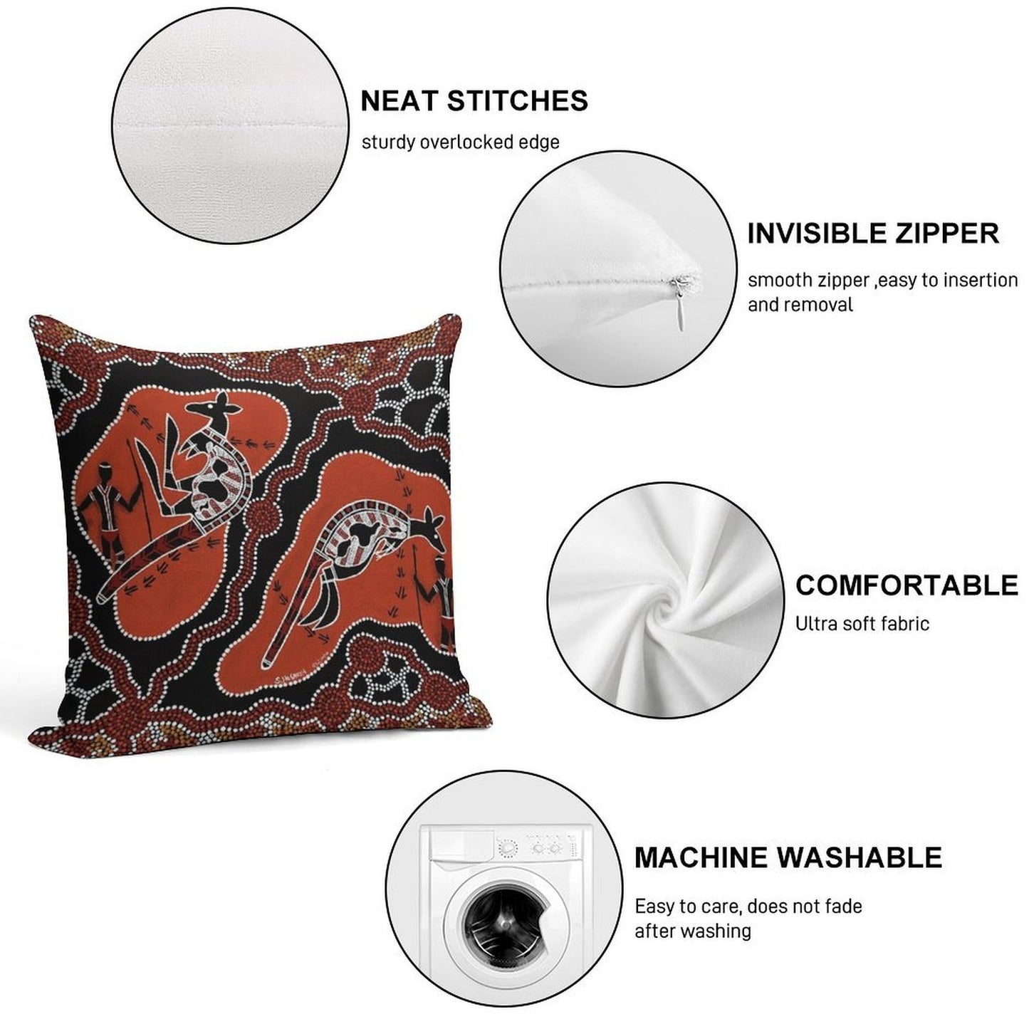 Authentic Aboriginal Art -  Men Kangaroo Hunting Soft Fade-Resistant Throw Pillow