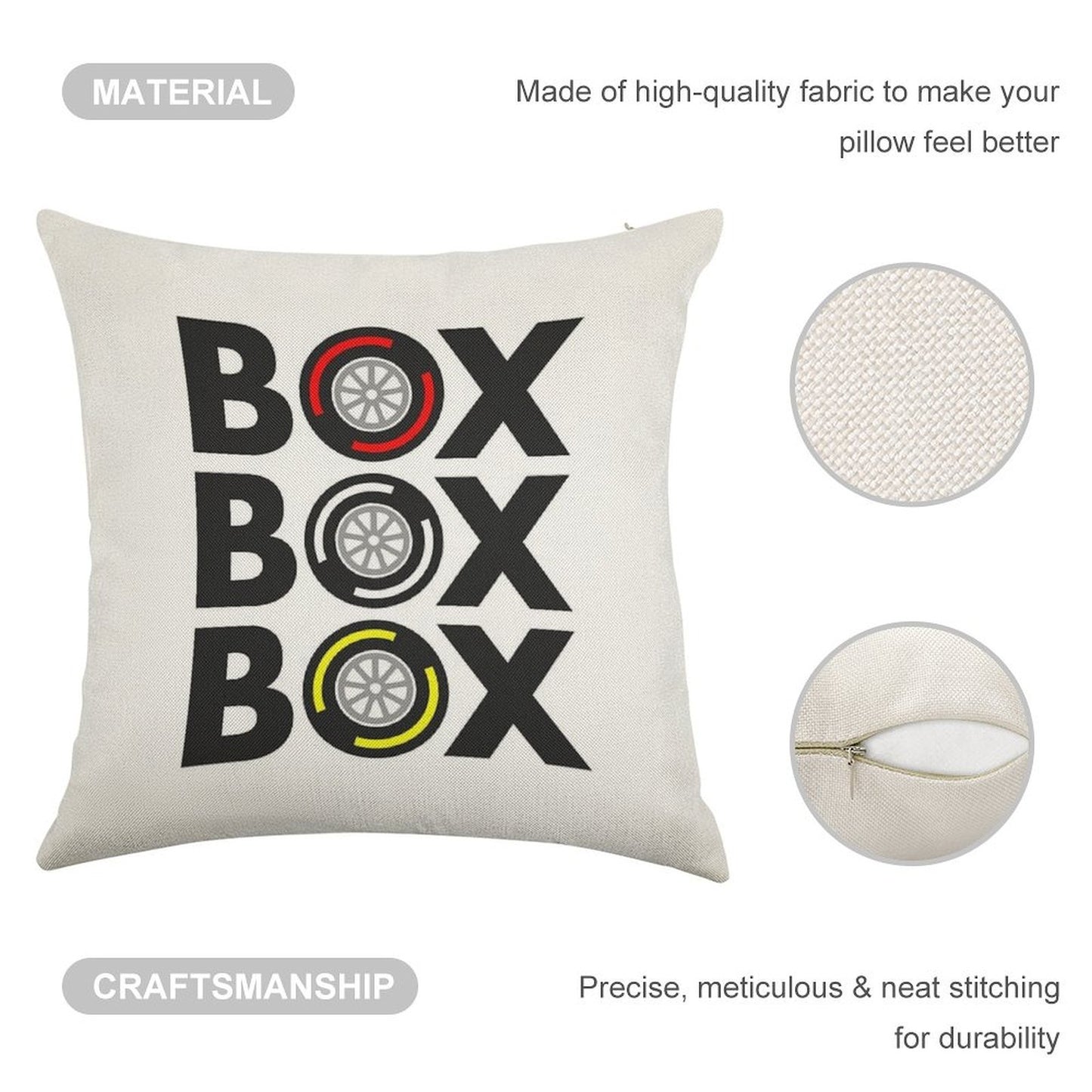 Box Box Box F1 Tyre Compound Design Linen Throw Pillow Cover