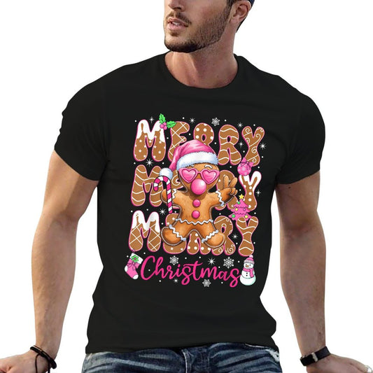 Gingerbread Merry Christmas Cute Pink Christmas Women Girls Affordable Price T-Shirt