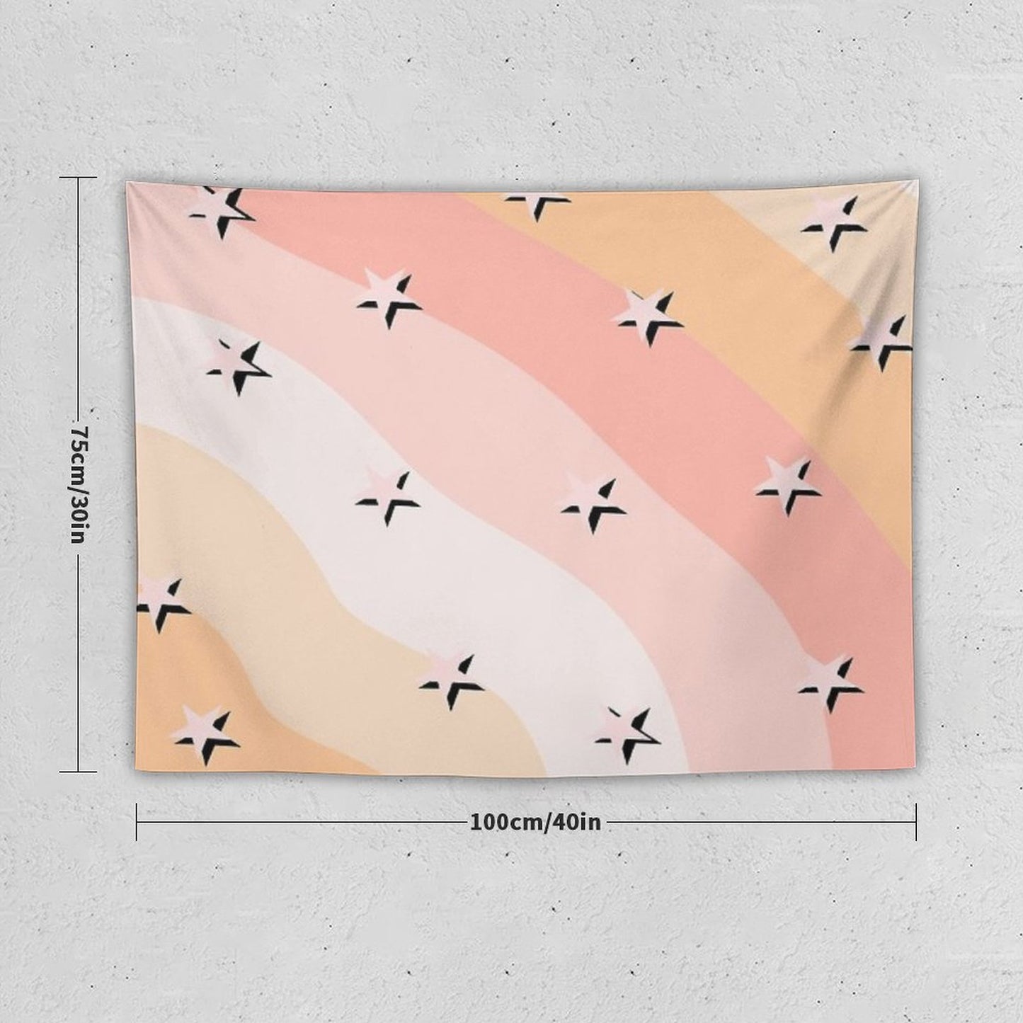 Peach Clouds & Stars Striped Pattern Tapestry