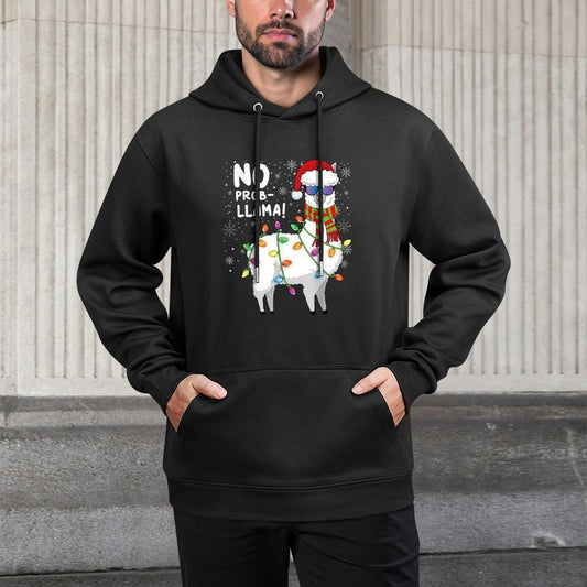 Christmas Llama Funny No ProbLlama Christmas Kangaroo Pocket Hoodie