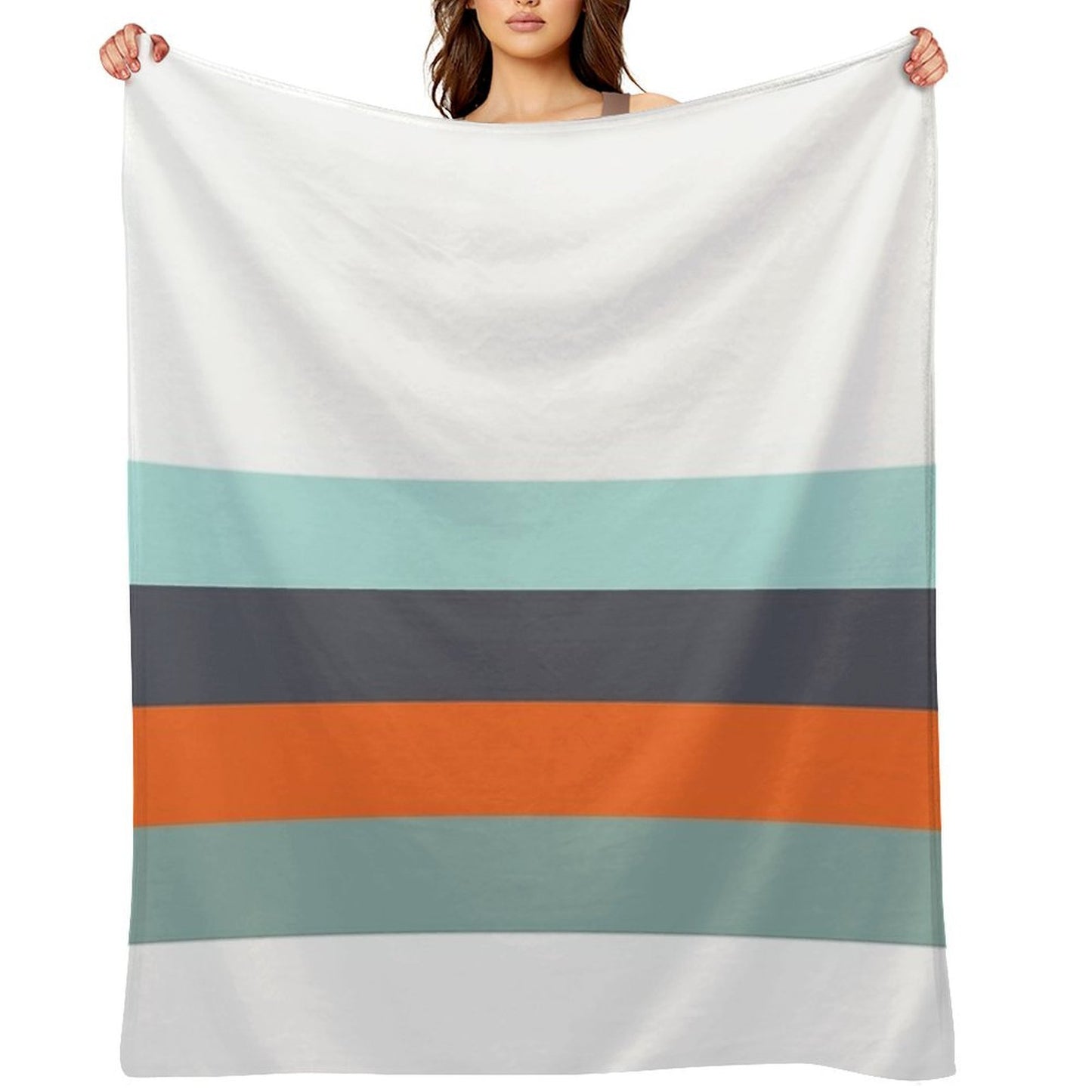 Low Stripe White & Blue Color Block Pattern Throw Blanket