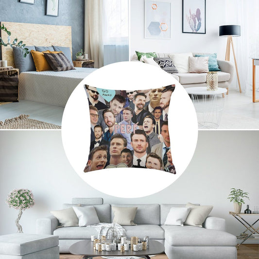 Chris Evans Collage Linen Throw Pillow Cover