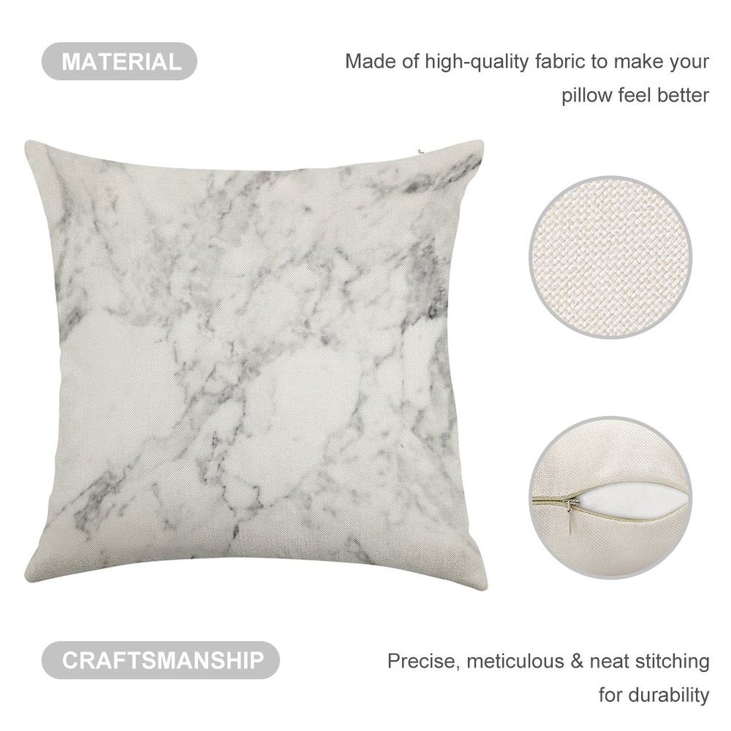 White Marble Print Linen Throw Pillow Cover