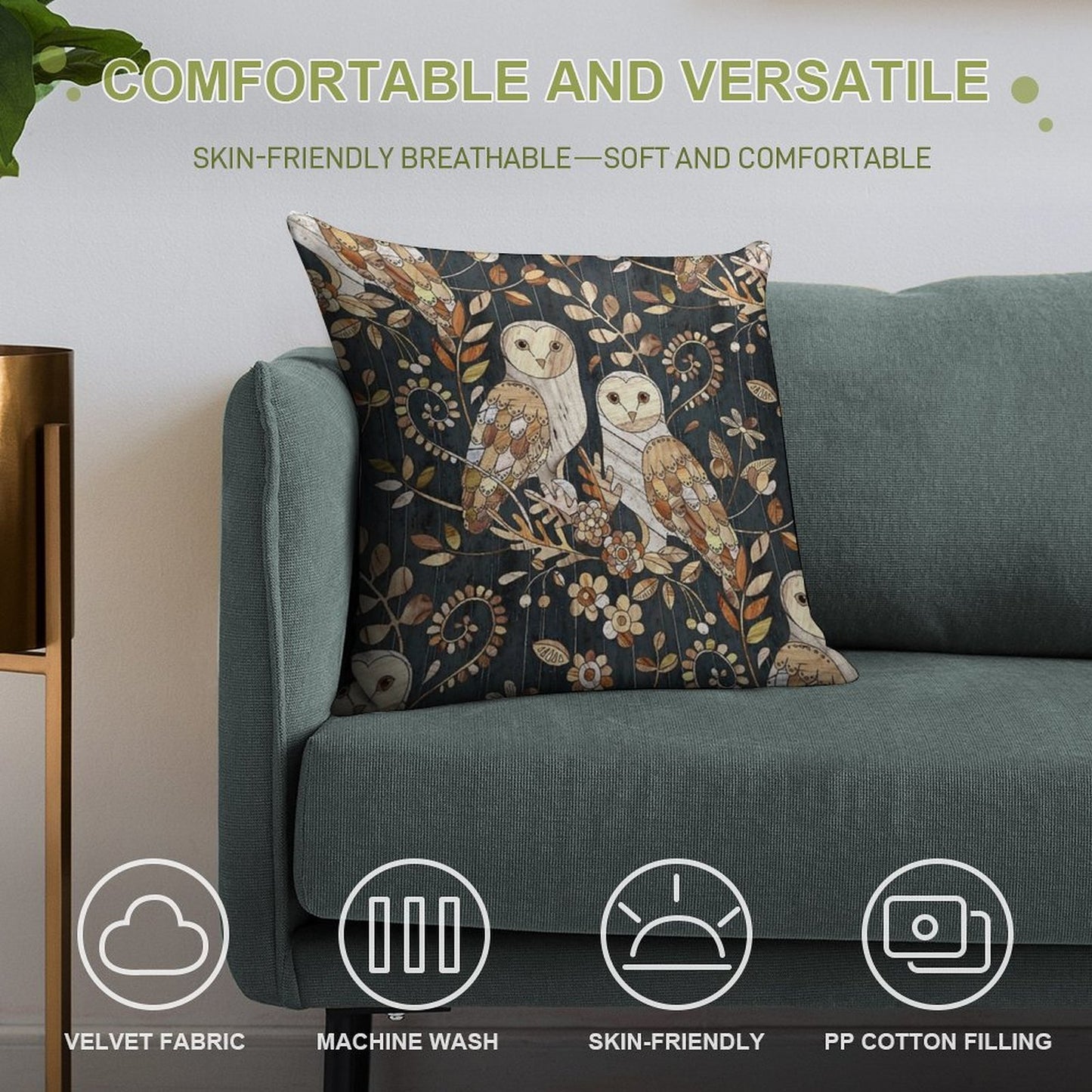 Wooden Wonderland Barn Owl Collage Soft Luxury Feel Throw Pillow