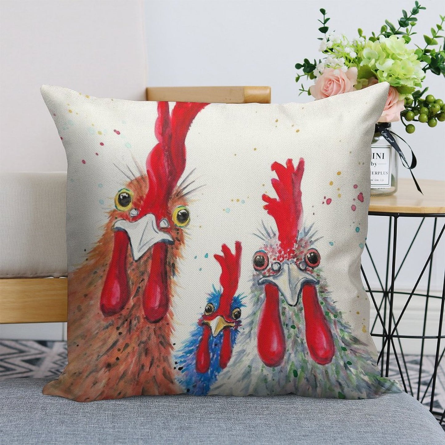 Chicken Ladies, Hen, Chicken, Rooster, Bird Linen Throw Pillow Cover
