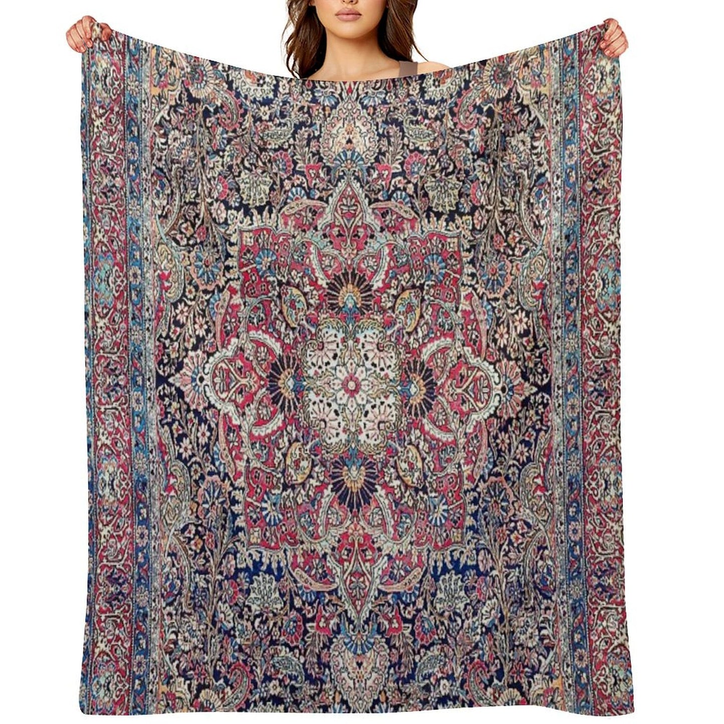 Kashan Central Persian Rug Print Throw Blanket