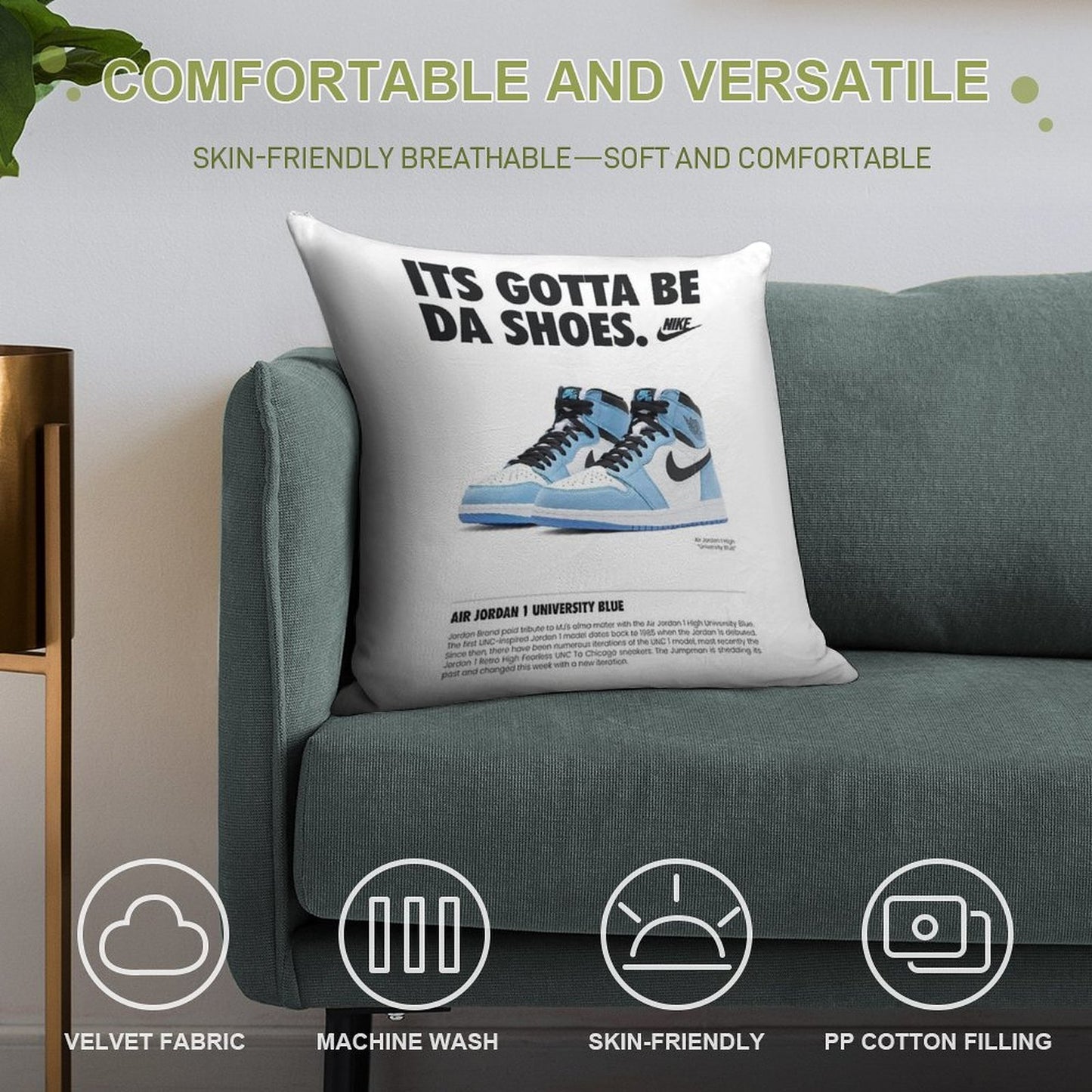 Poster Nike Air Jordan 1 University Blue Soft High-Density Material Throw Pillow