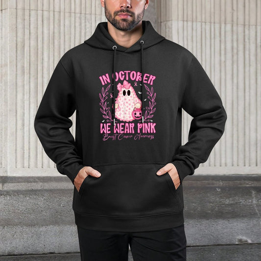 Breast Cancer In October We Wear Pink Ghost Halloween Breathable Fabric Hoodie