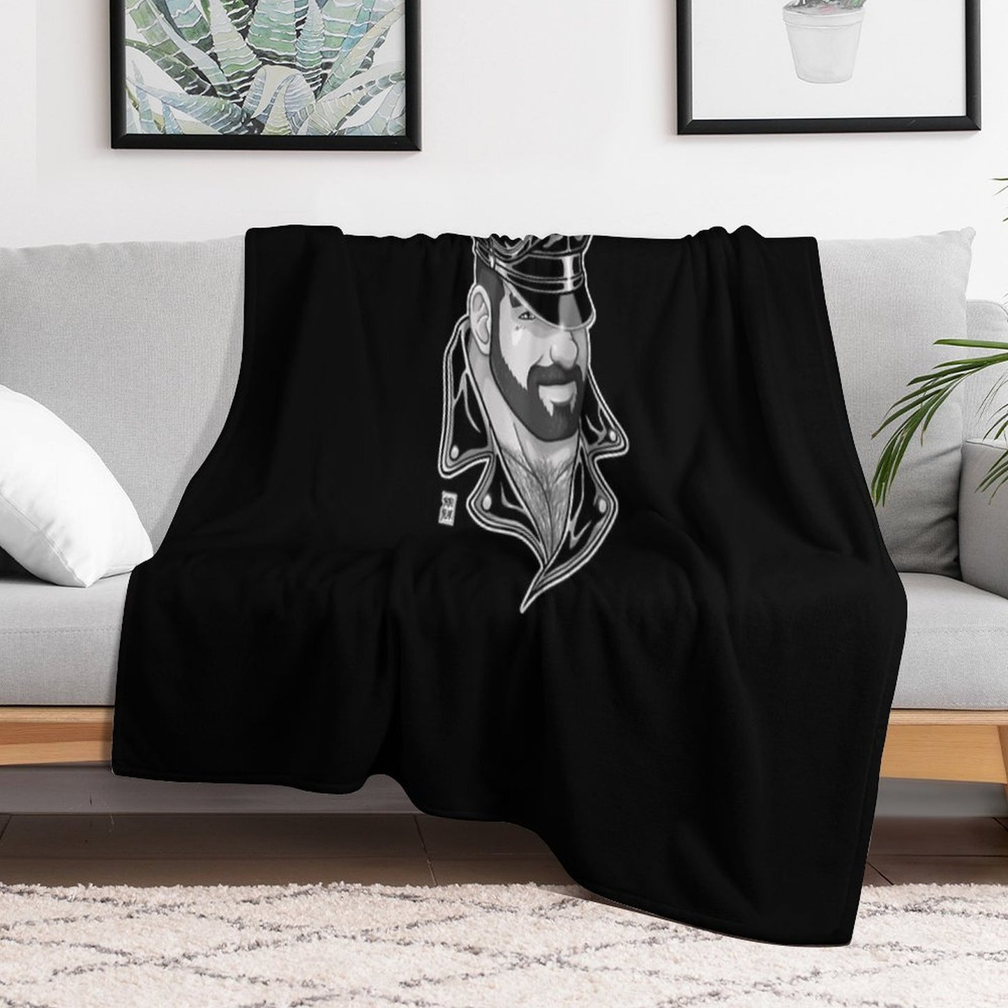 ADAM LIKES LEATHER - BLACK AND WHITE Throw Blanket