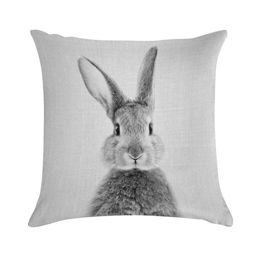 Rabbit - Black & White Soft Fade-Resistant Throw Pillow