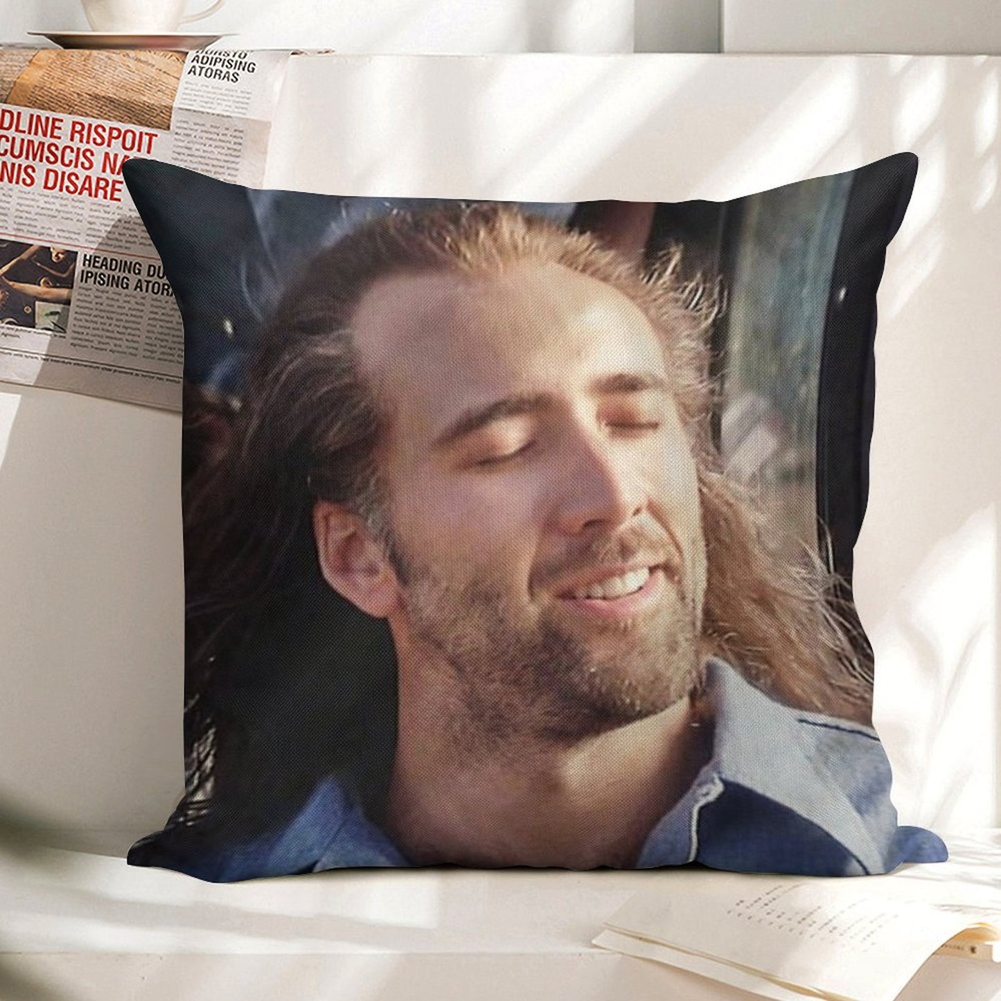 Nicolas Cage Linen Throw Pillow Cover