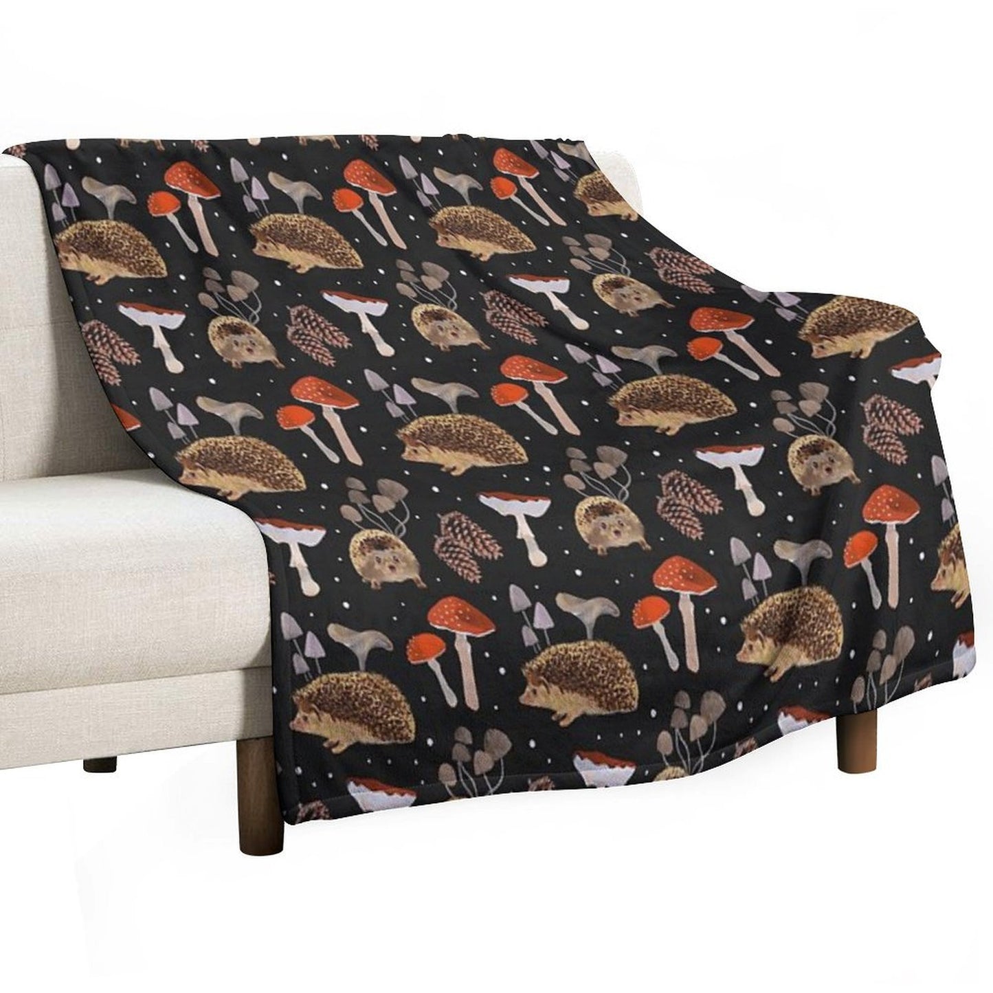 Hedgehogs And Mushrooms Throw Blanket
