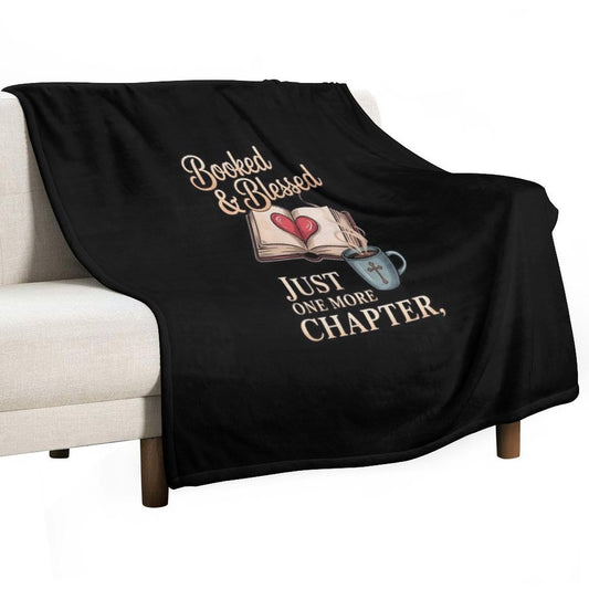 Womens Booked & Blessed, Just One More Chapter, Cozy Book Throw Blanket