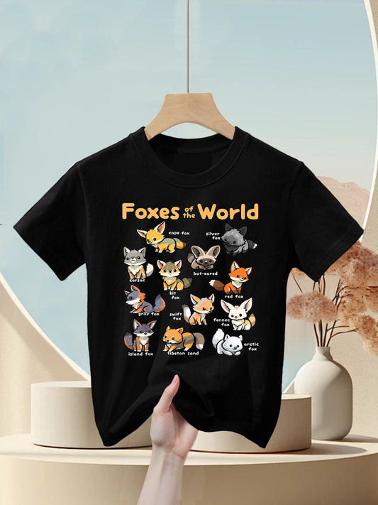Kawaii Fox Animals of The World Educational Animal Fox Lover Kids T-Shirt