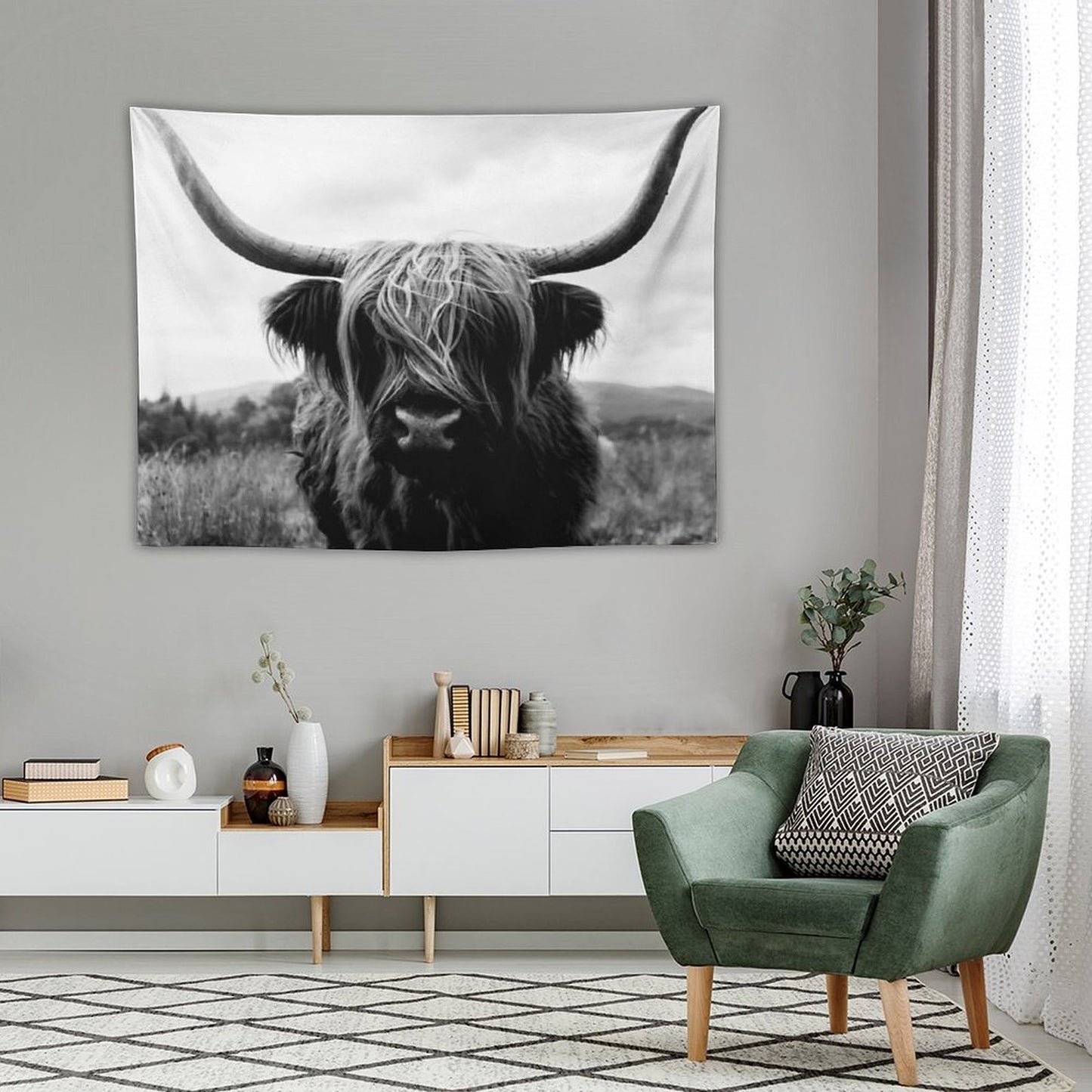Scottish Highland Cattle - Black And White Animal Photography Tapestry
