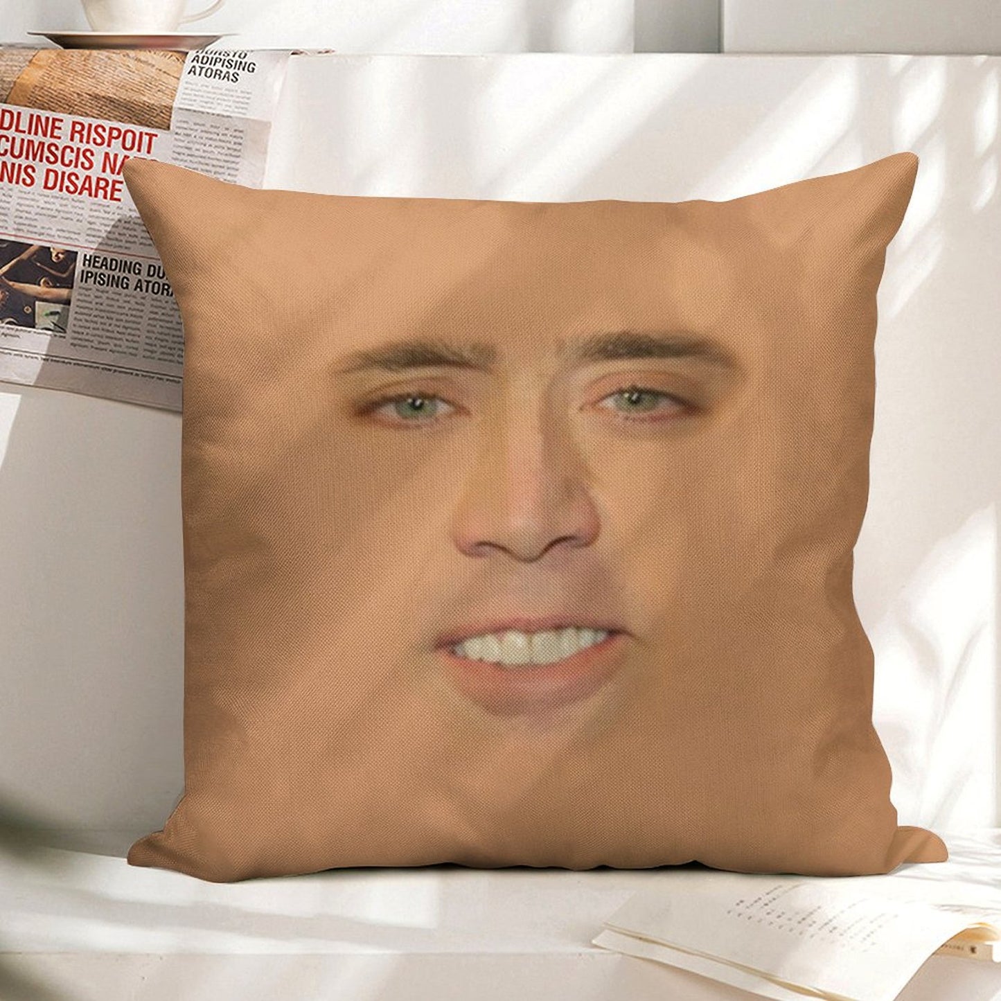 Nicolas Cage Full Face Linen Throw Pillow Cover
