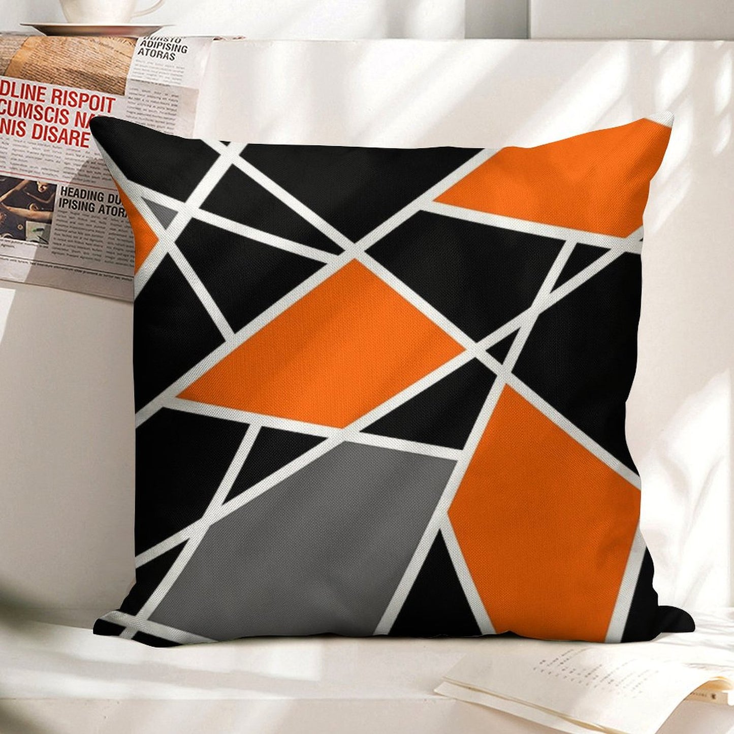 Geometric Modern Orange Pattern Linen Throw Pillow Cover