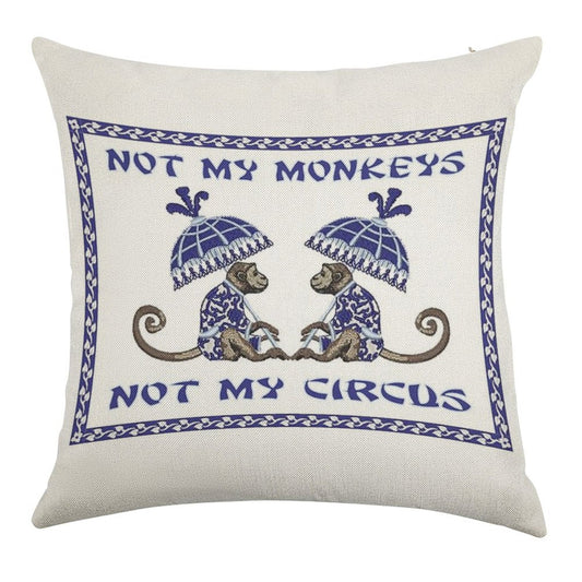 Not My Monkeys Linen Throw Pillow Cover