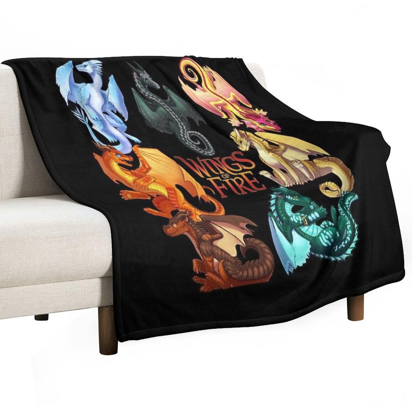 Wings of Fire - Jade Winglet Dragonets Moonwatcher, Winter, Qibli, Peril, Turtle, Umber, Kinkajou Throw Blanket