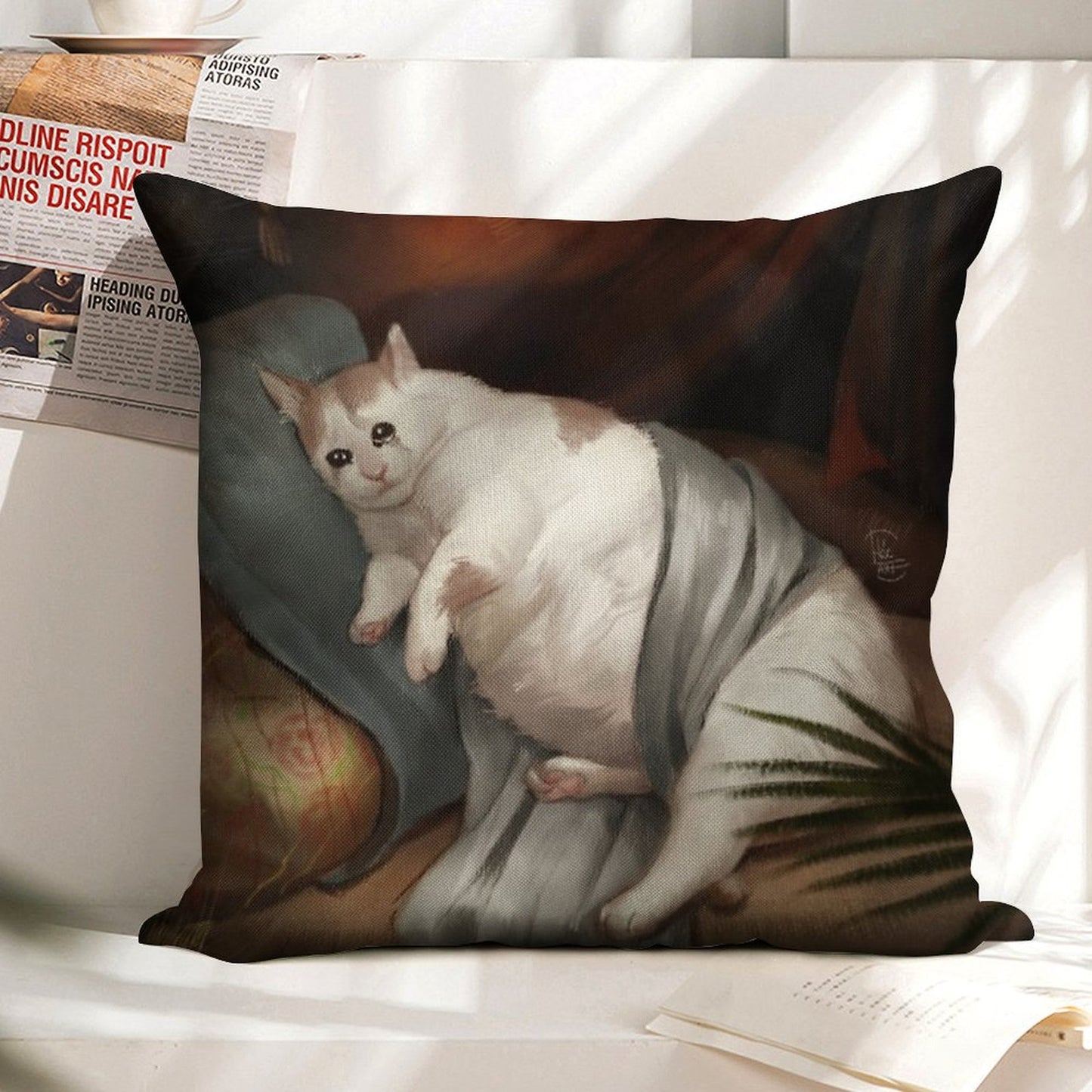 Crying in Renaissance Linen Throw Pillow Cover