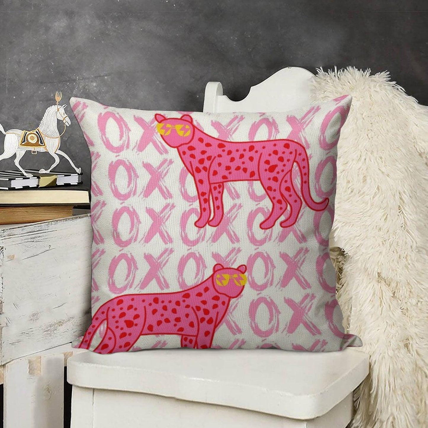 Cheetah Xoxo Linen Throw Pillow Cover