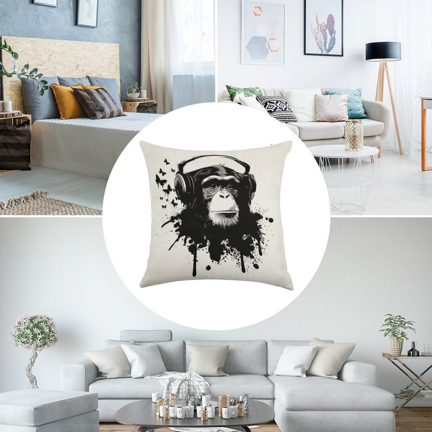 Monkey Business Linen Throw Pillow Cover
