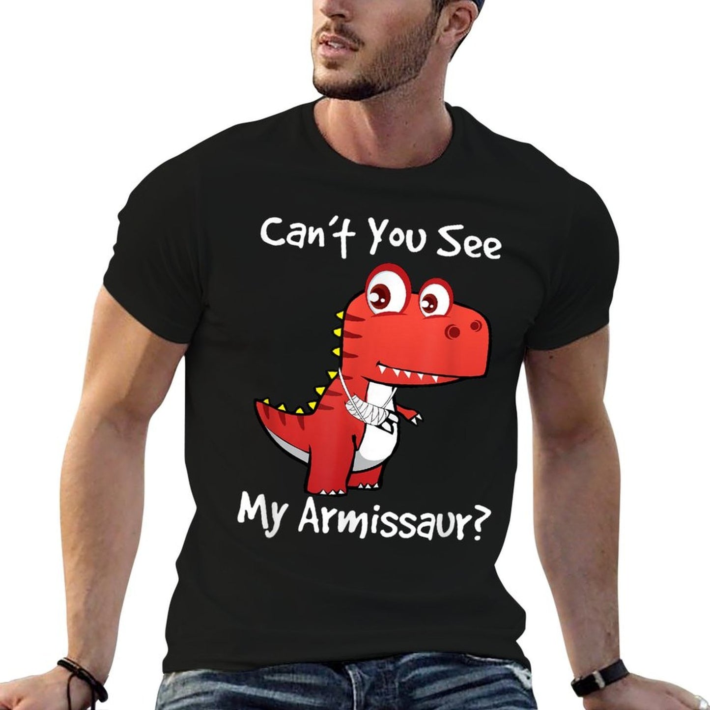 Funny Get Well Broken Arm Dinosaur with A Cast My Armissaur Heathered Texture T-Shirt