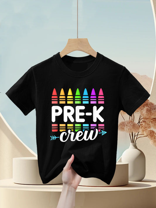 Pre-K Crew Teacher Team Squad Hello Back School Graduation Kids T-Shirt