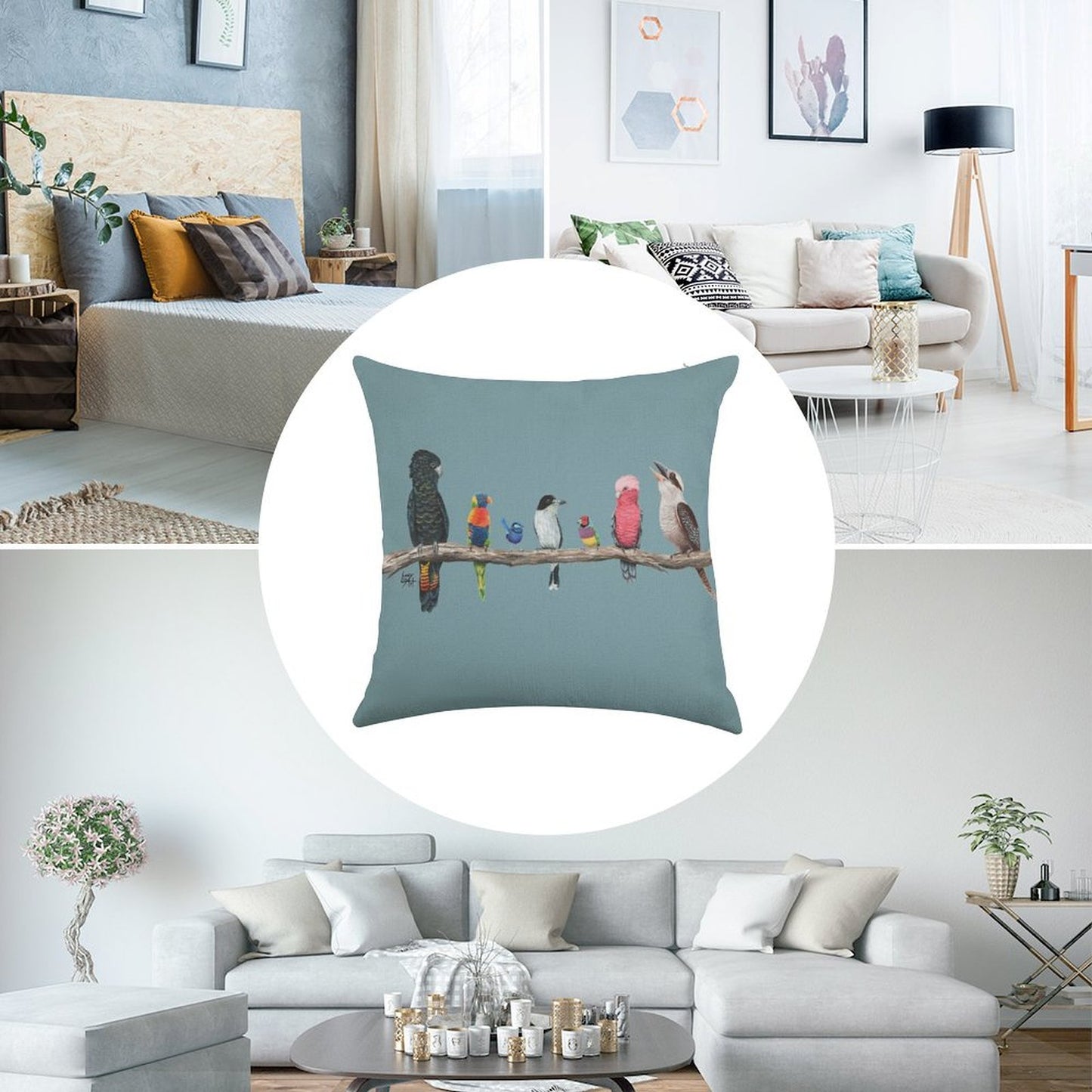 Australian Birds Linen Throw Pillow Cover