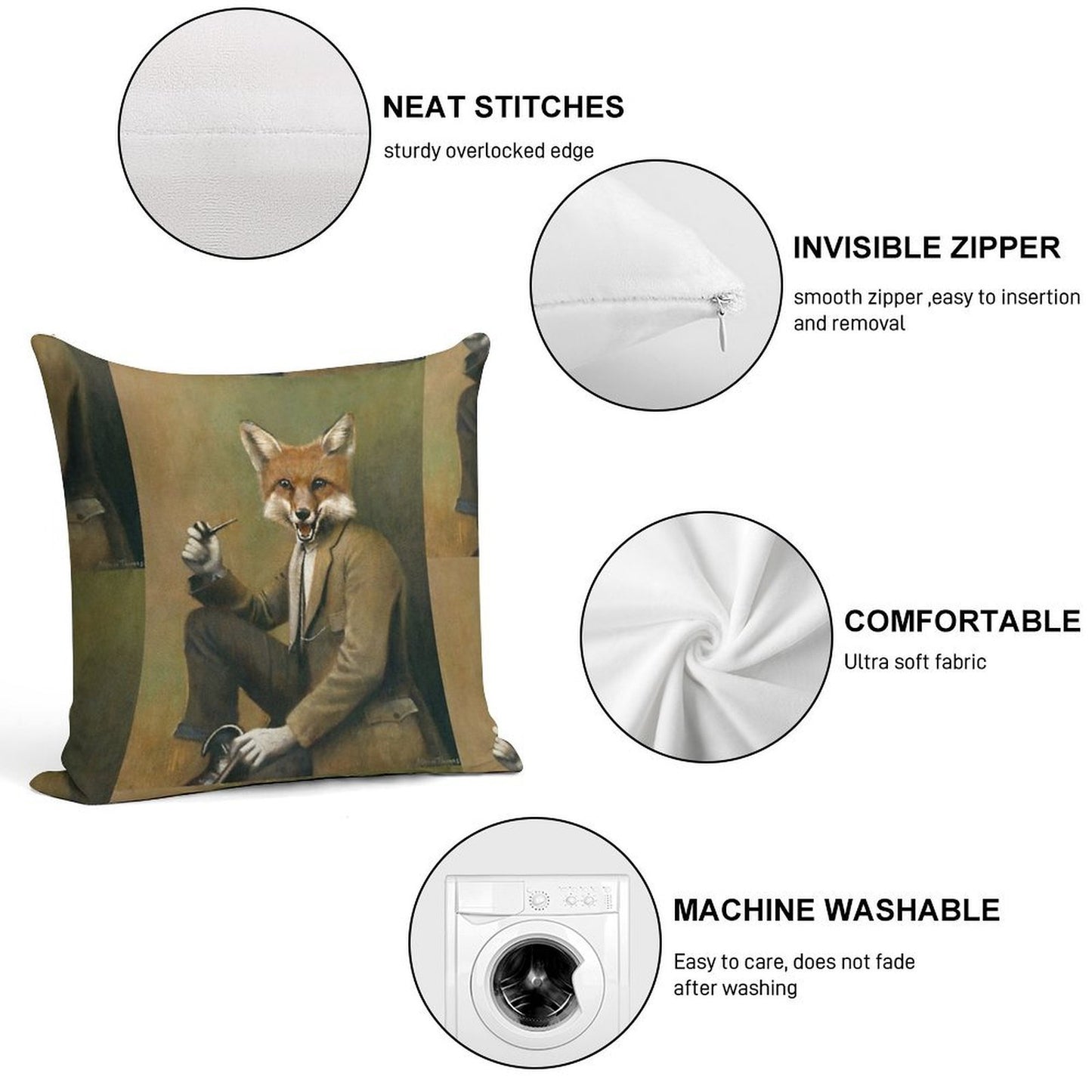 Vintage Mr Fox Soft Skin-Friendly Throw Pillow