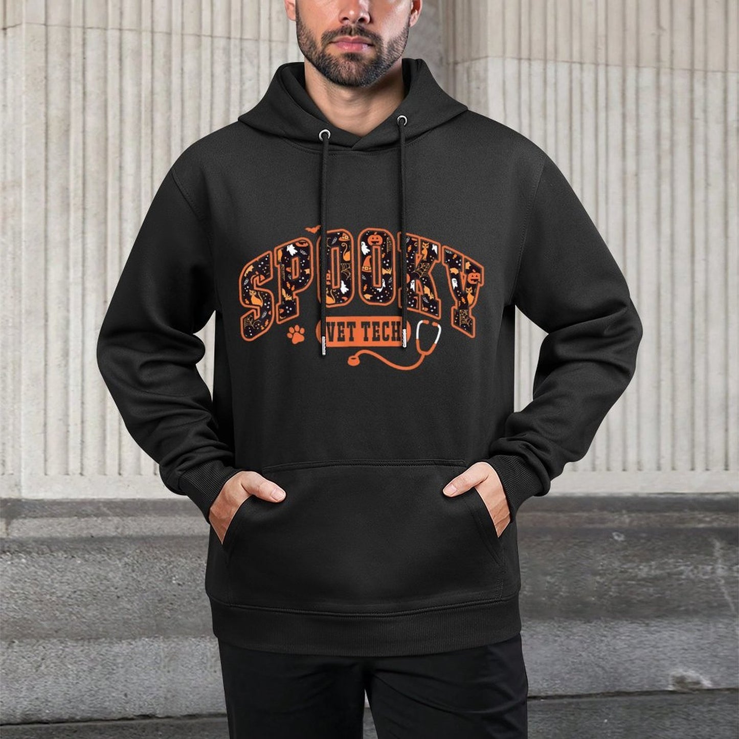 Spooky Vet Tech Veterinarian Halloween Veterinary Dog Paw Kangaroo Pocket Hoodie