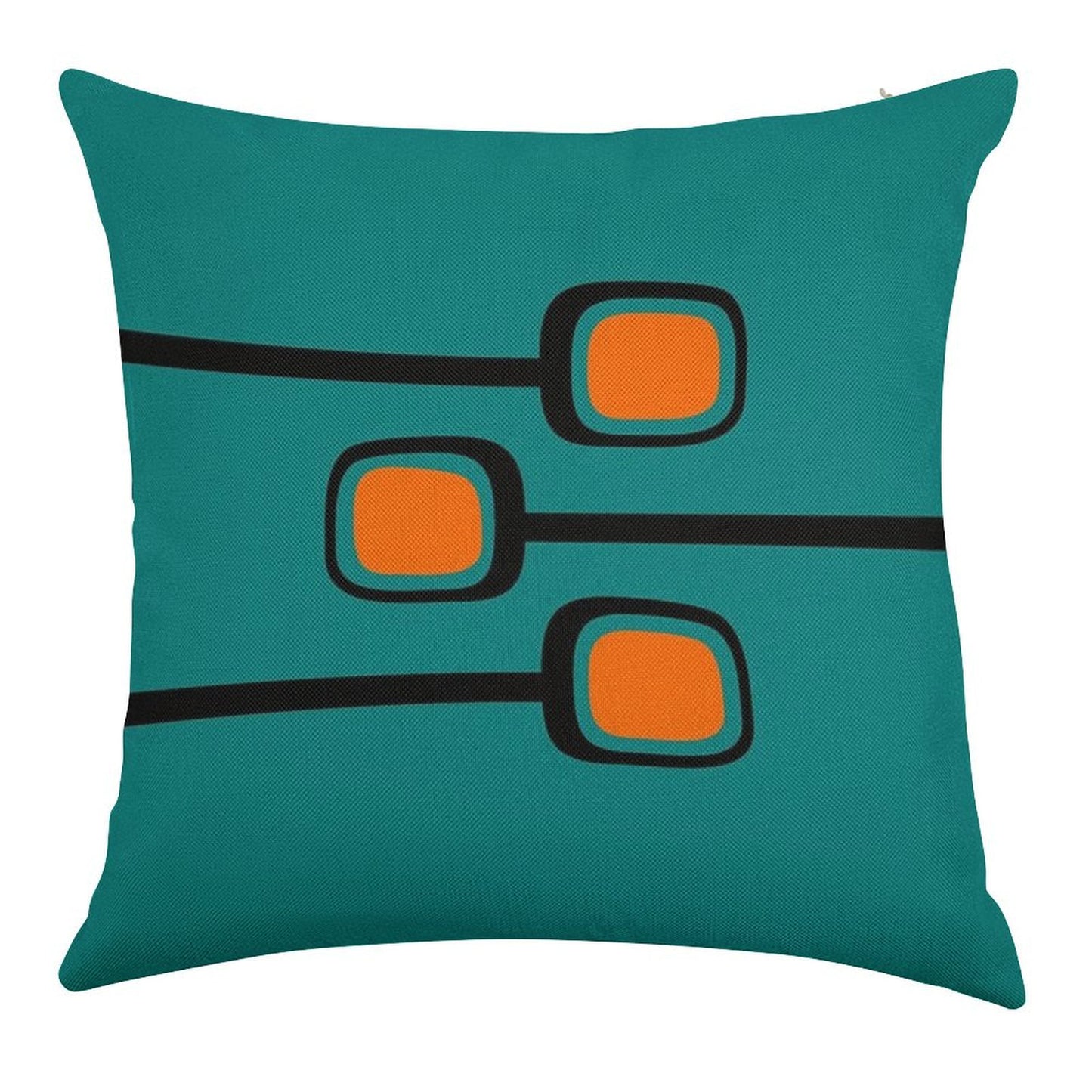 Retro Branches Black And Orange on Teal Mid Century Modern Print Linen Throw Pillow Cover