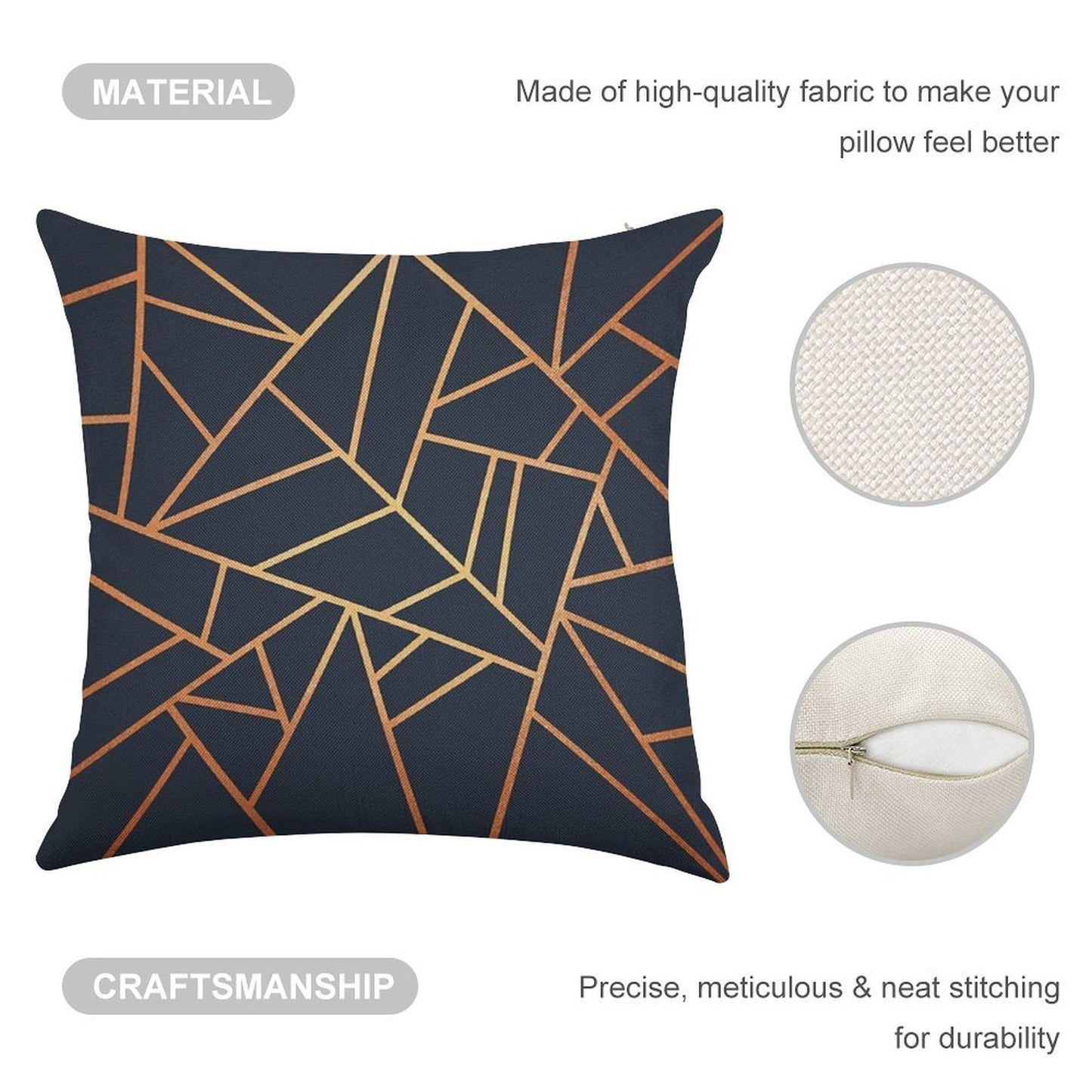 Copper And Midnight Navy Linen Throw Pillow Cover